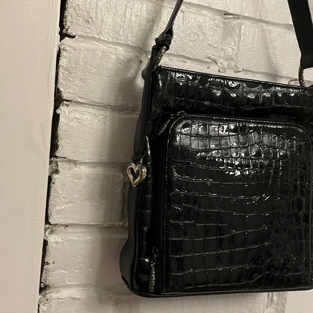 Brighton Black Embossed Patent Leather Shoulder Bag - Picture 2 of 11